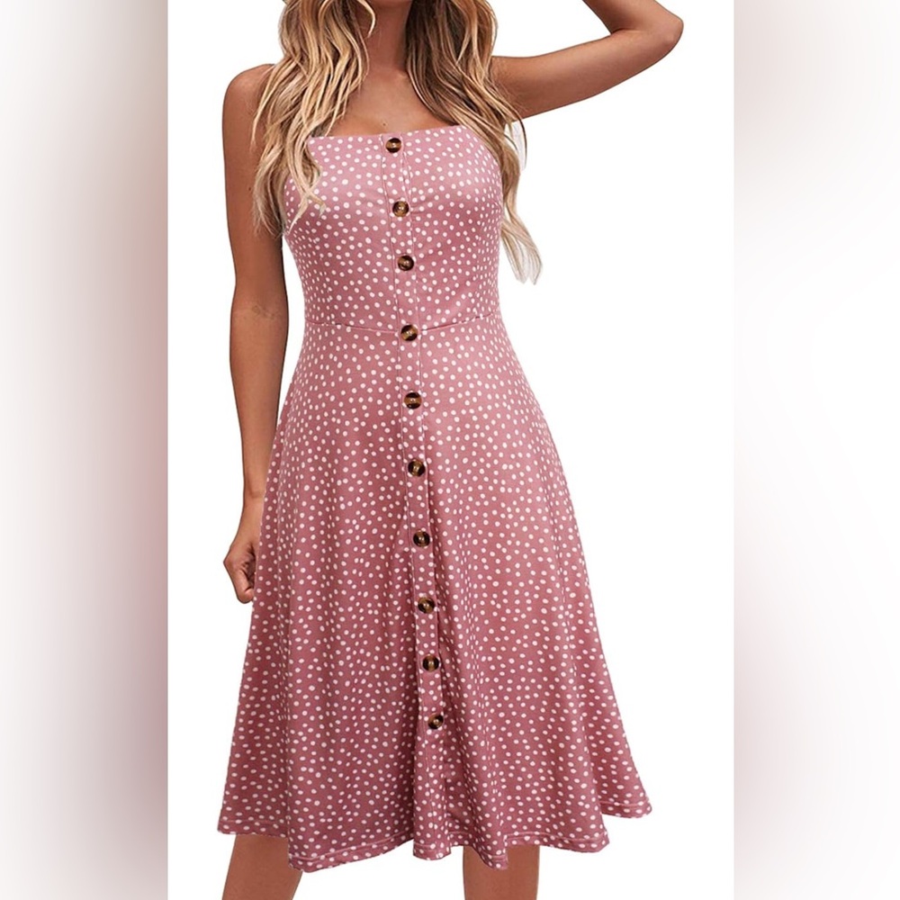 Polka Dot Button-Down Dress - Pink